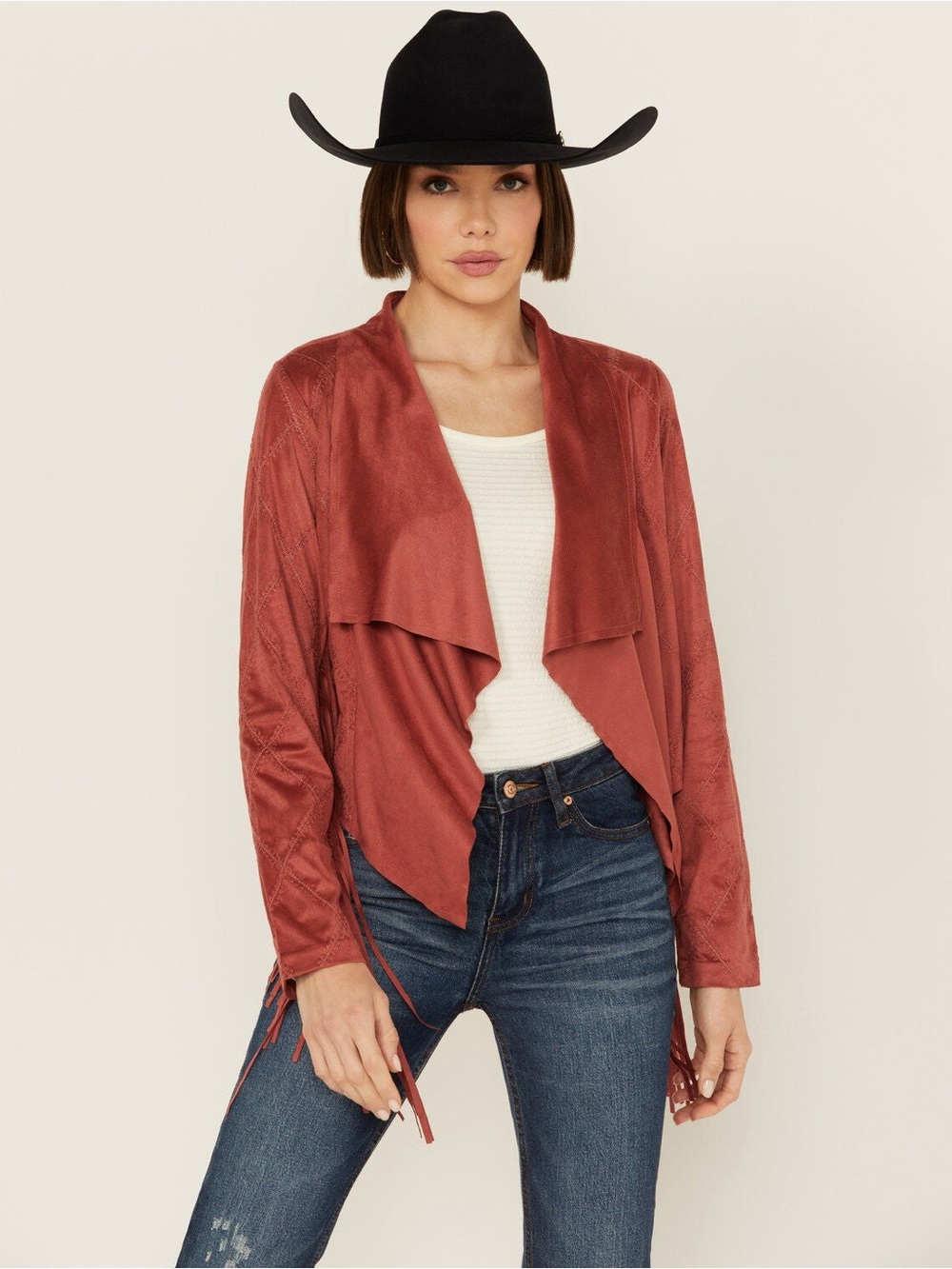 Shyanne Women’s Faux Suede Fringe Rust Country Western Concert Jacket Sz Medium